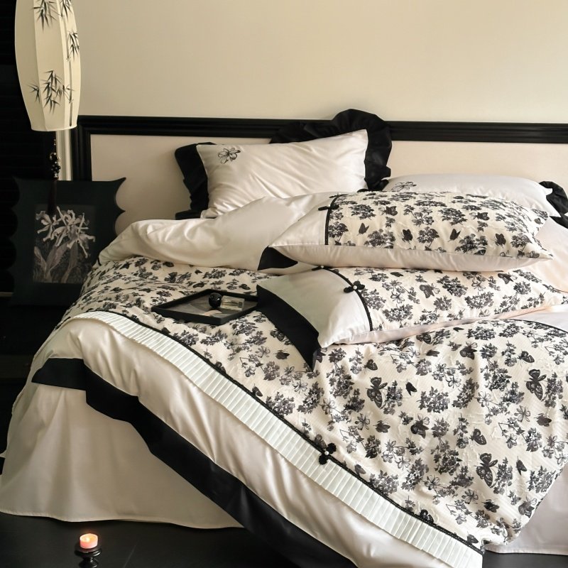 法式公主风蝴蝶刺绣花边床上四件套新中式长绒棉床单被套全棉纯棉,床上用品,床品套件/四件套/多件套,淘宝优惠券,粉丝福利购,淘宝优惠卷