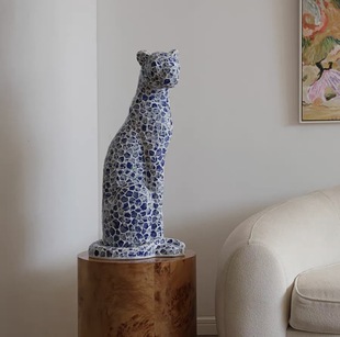 【ZC·宗宸家居】工厂直发，艺术青花瓷贴片豹子原创设计落地摆件