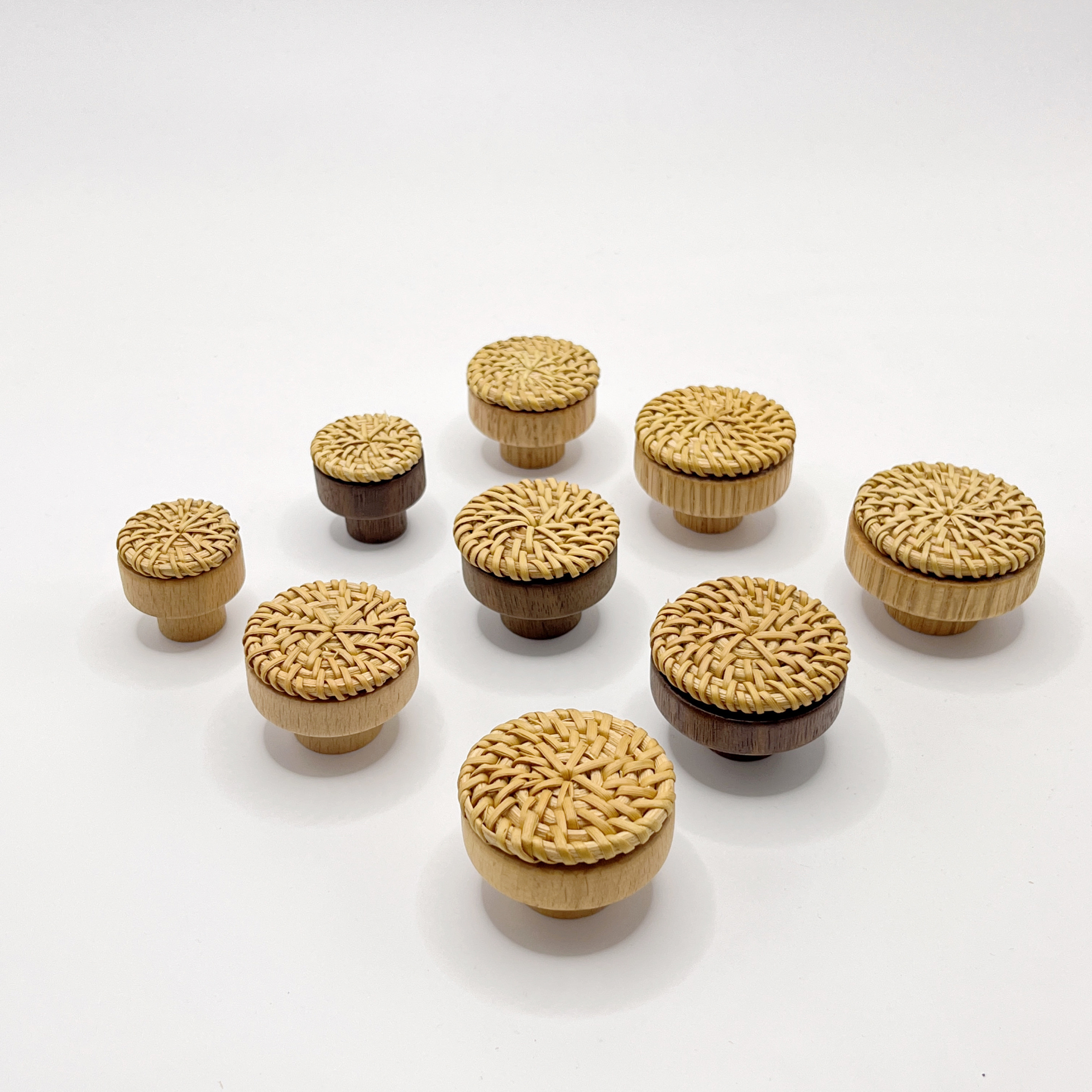 田园风藤条木质柜子拉手榉木藤编创意抽屉衣柜门把手实木单孔拉手