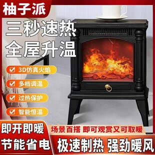 瞳庞柚子派欧式壁炉取暖炉智能恒温速热石墨烯暖风机火焰山电暖器