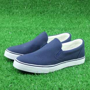 双星鞋帆布鞋男女鞋不系带甲板鞋懒人鞋一脚蹬深蓝黑白色休闲鞋