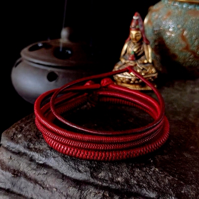 藏式九乘金刚手绳手链 纯手工原创定制精编极细本命年深红 偏硬