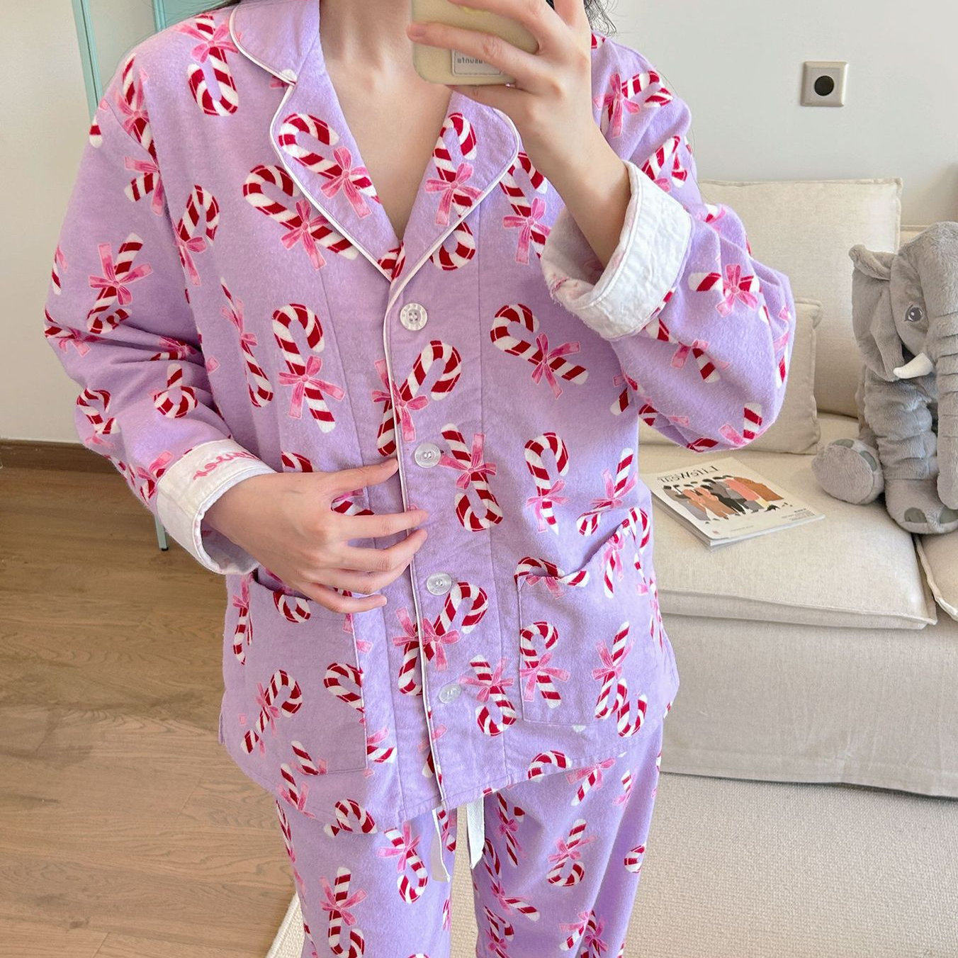 出口老美pjs秋冬保暖加厚女士柔软磨毛棉家居服长袖长裤睡衣套装