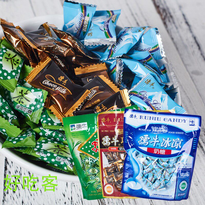 孺牛巧克力味奶糖 薄荷味冰凉奶糖 绿茶奶糖380g/袋 奶味软糖糖果