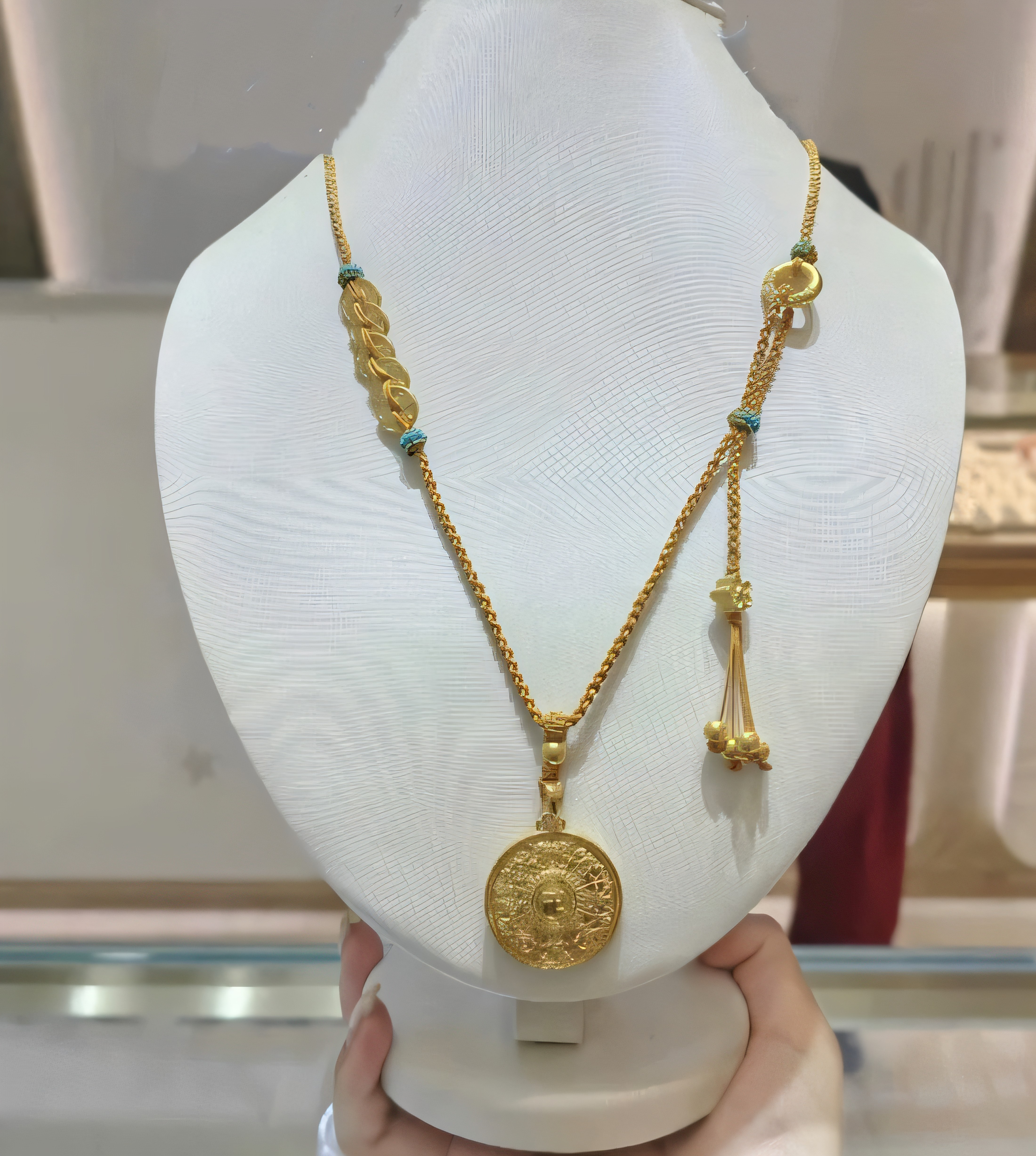 新款纯手工编织四股细款五帝铜钱桃花可调节项链绳女士毛衣链