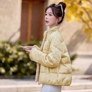 水貂毛拼接新中式国风羽绒服女小个子2025年冬新款立领白鹅绒外套