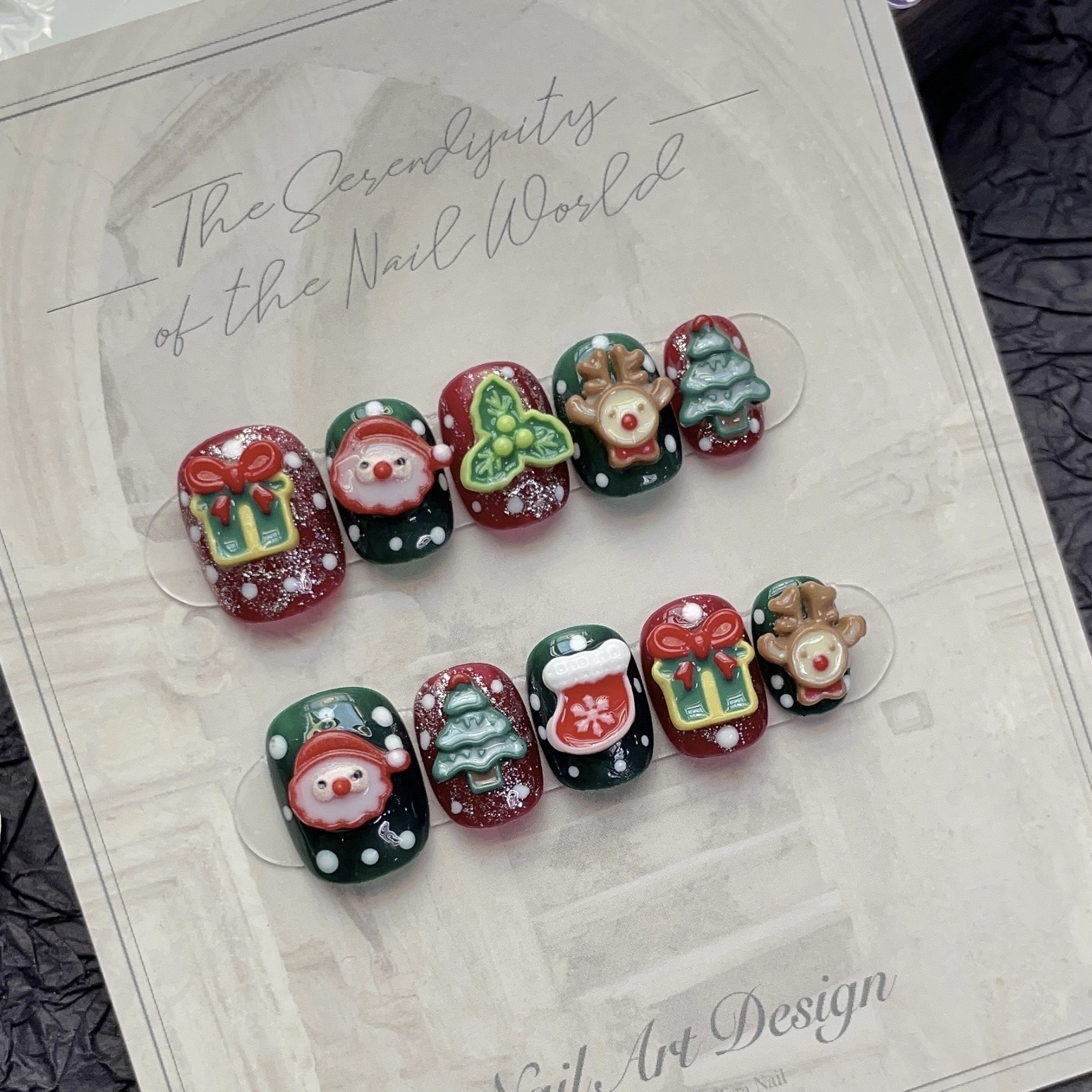 【JAM酱】纯手工穿戴甲圣诞红美甲贴新年战甲卡通可爱显白光疗甲