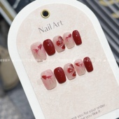 纯手工穿戴甲短款 鲤韵生花 新款 新年美甲手绘锦鲤小花美甲高级感