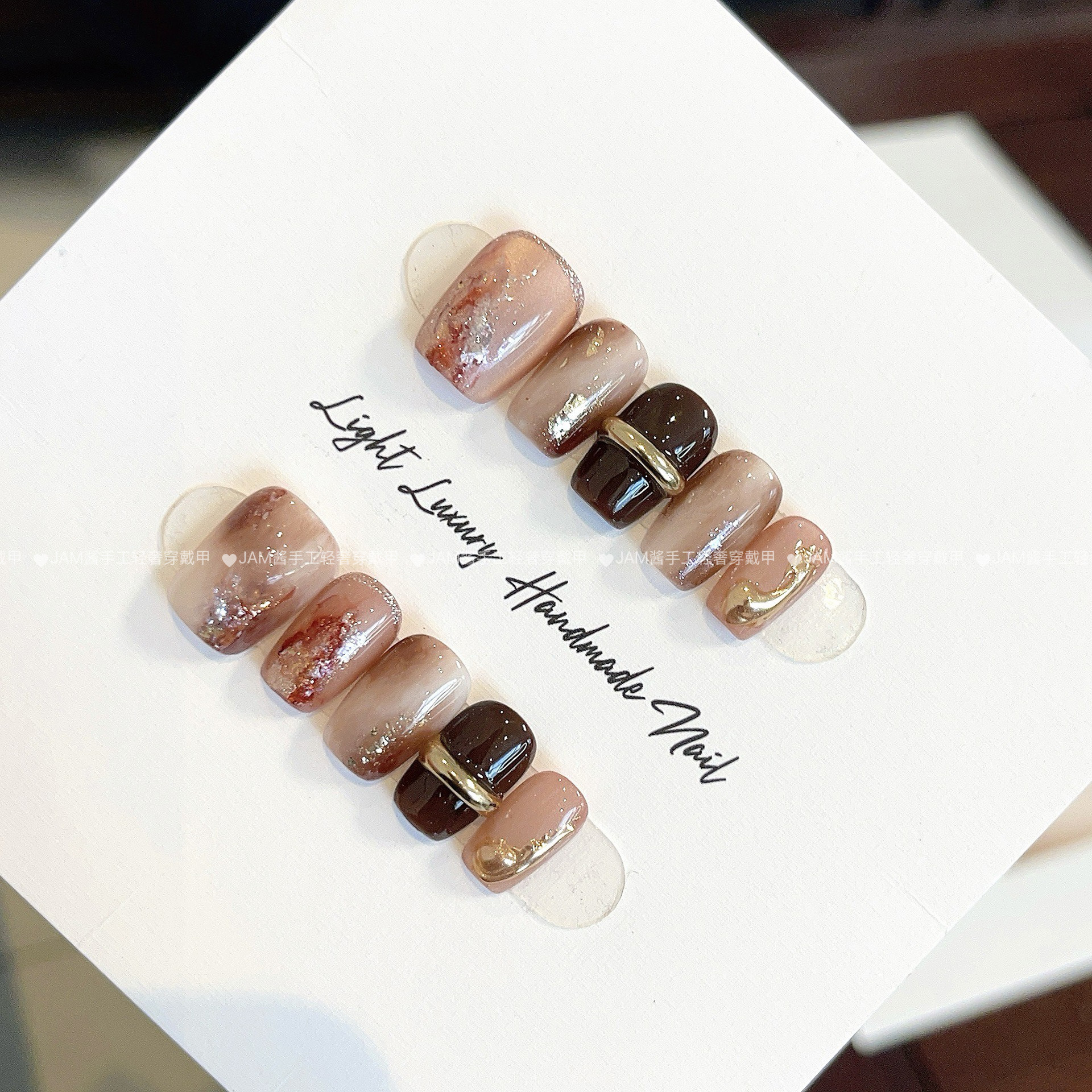 榛果拿铁 新款纯手工穿戴甲短款棕咖晕染美甲指甲贴片高级感显白,彩妆/香水/美妆工具,穿戴甲/甲片,淘宝优惠券,粉丝福利购,淘宝优惠卷