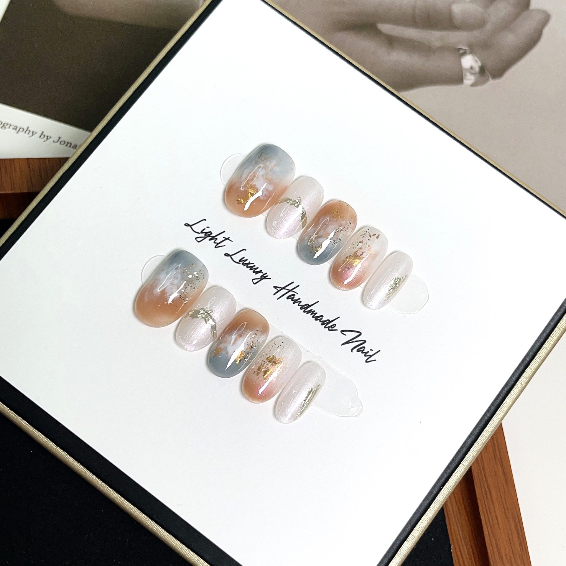 【冰透琥珀】渐变晕染手作美甲贴纯手工穿戴甲中长椭圆高级感显白,彩妆/香水/美妆工具,穿戴甲/甲片,淘宝优惠券,粉丝福利购,淘宝优惠卷