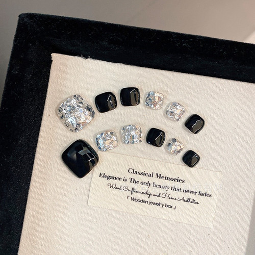 碎银子 新款纯手工穿戴甲脚美甲成品脚趾甲穿戴甲贴显白脚指甲