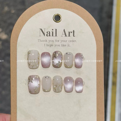 【繁花似锦】2025新款猫眼纯手工穿戴甲手绘短款穿戴美甲贴高级感