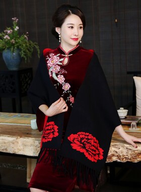 两用优雅中长款旗袍结婚围巾披肩