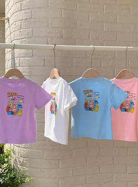 男女宝宝26夏款韩版新品印花洋气百搭圆领上衣短袖儿童现货棉T恤
