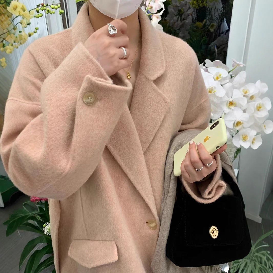 网红爆款双面羊毛大衣长款韩版宽松休闲毛呢外套长毛现货rp-330