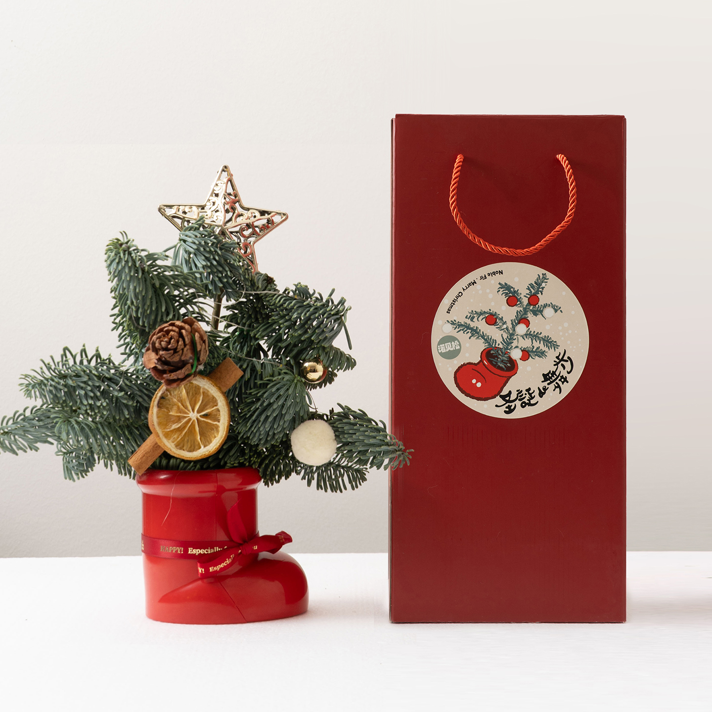 圣诞节礼物圣诞树真树装饰摆件