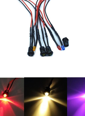 3MM带线LED220V小灯珠F3发光二极管3V5V6V12V24V220V带黑色灯套