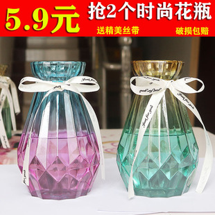 创意鲜花插花玻璃花瓶干花装饰花器摆件小清新透明水培富贵竹家居