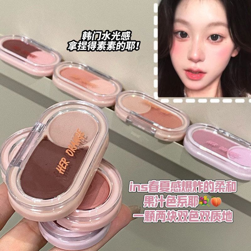 半熟淡颜双色腮红膏春夏氛围感哑光水光膨胀色提亮元气少女腮红盘