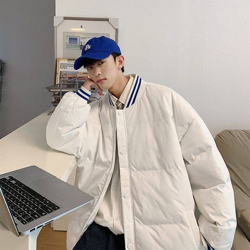 男士棉服冬季新款棒球服外套棉衣保暖加厚白色棉袄宽松休闲青少年