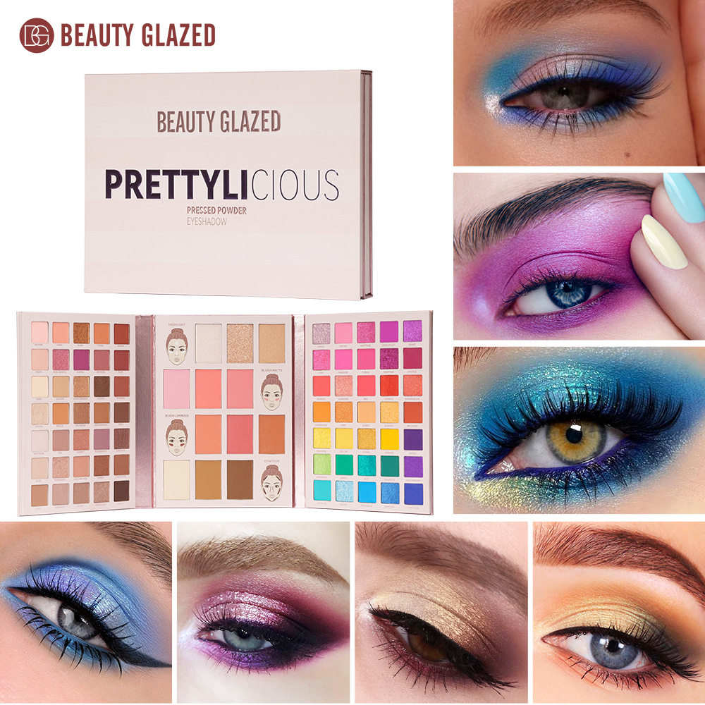 三折叠beautyglazed新款82色眼影腮红修容高光一体盘套盒彩色眼影