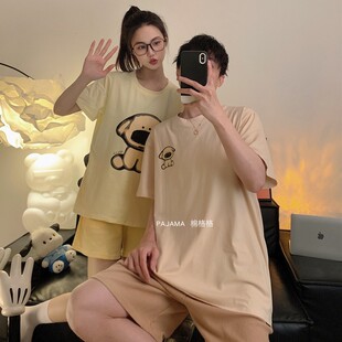 可外穿家居服 ins风情侣短袖 短裤 睡衣女夏天纯棉薄款 可爱卡通男款