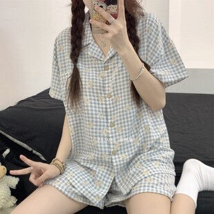 夏季 可爱卡通可外穿家居服套装 云朵棉薄款 短裤 带胸垫短袖 睡衣女款