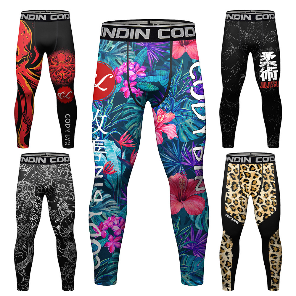 新款健身长裤男跑步健身裤3D印花瑜伽柔术紧身裤运动休闲速干裤秋