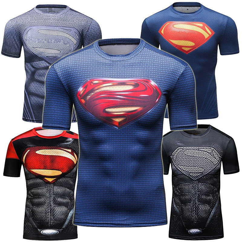 健身服弹力篮球足球服训练运动T恤男短袖跑步紧身衣健身衣超人t恤
