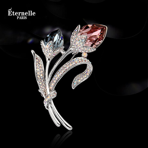 Eternelle优雅花朵水晶胸针