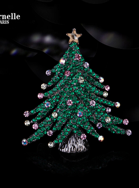 法国Eternelle奥地利水晶胸针圣诞树造型秋冬配饰胸花毛衣链吊坠
