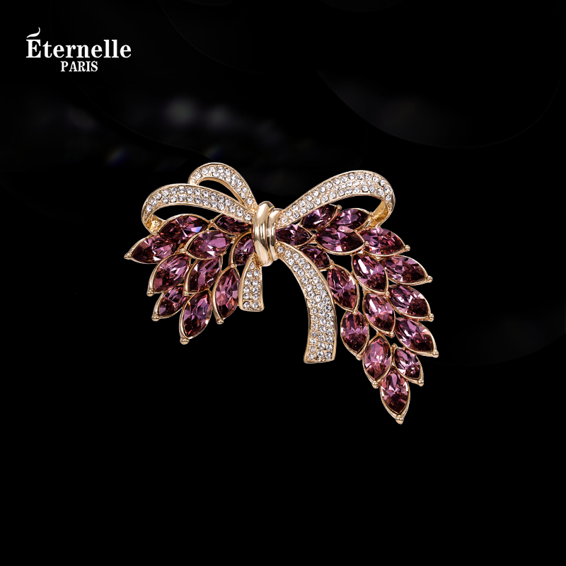 Eternelle高档蝴蝶结水晶胸针