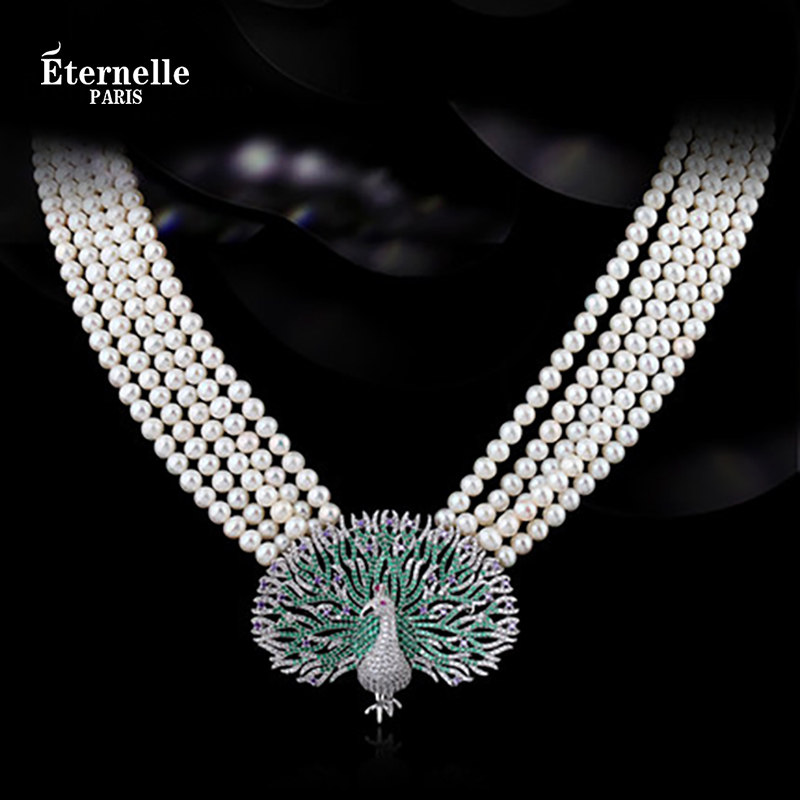法国eternelle欧美风首饰 孔雀珠宝项链s925银淡水养殖珍珠女吊坠