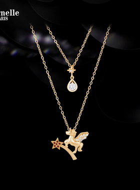 法国Eternelle原创独角兽项链女纯银卡通叠戴双层锁骨链简约气质