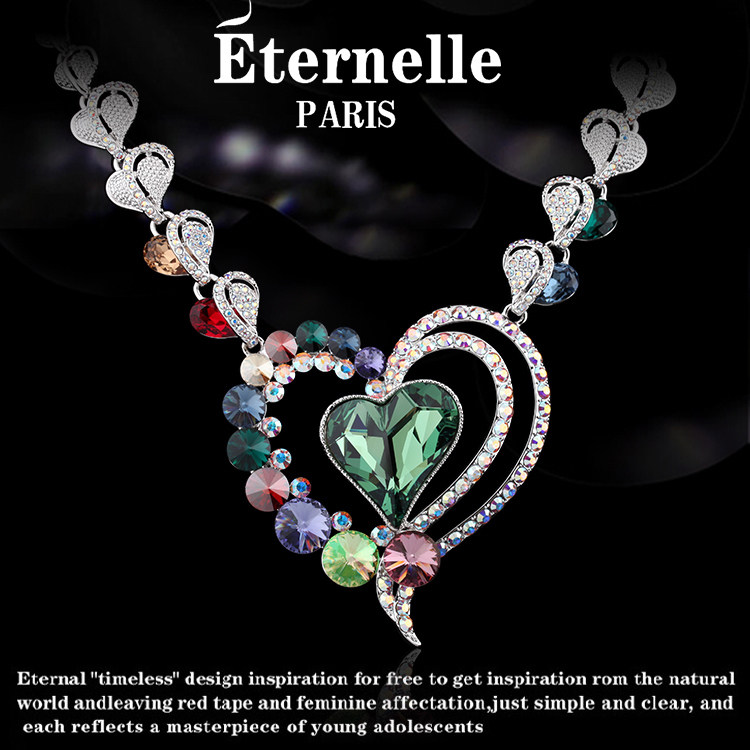 法国eternelle奥地利水晶项链宴会首饰欧美心形吊坠锁骨链脖子链