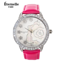 欧美风尚女腕表镶钻皮女石英表新年礼物法国Eternelle时装手表