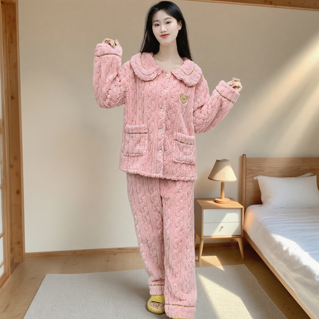 法兰绒可外穿睡衣套装仅45.9元