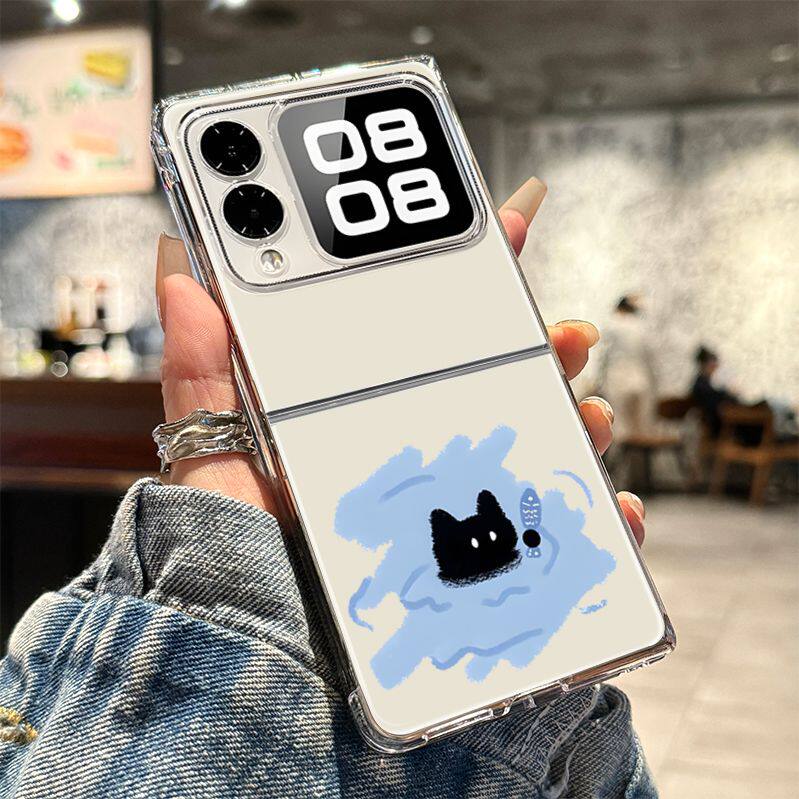 小黑猫适用华为NovaFlip手机壳透明新款全包镜头简约nova防摔折叠