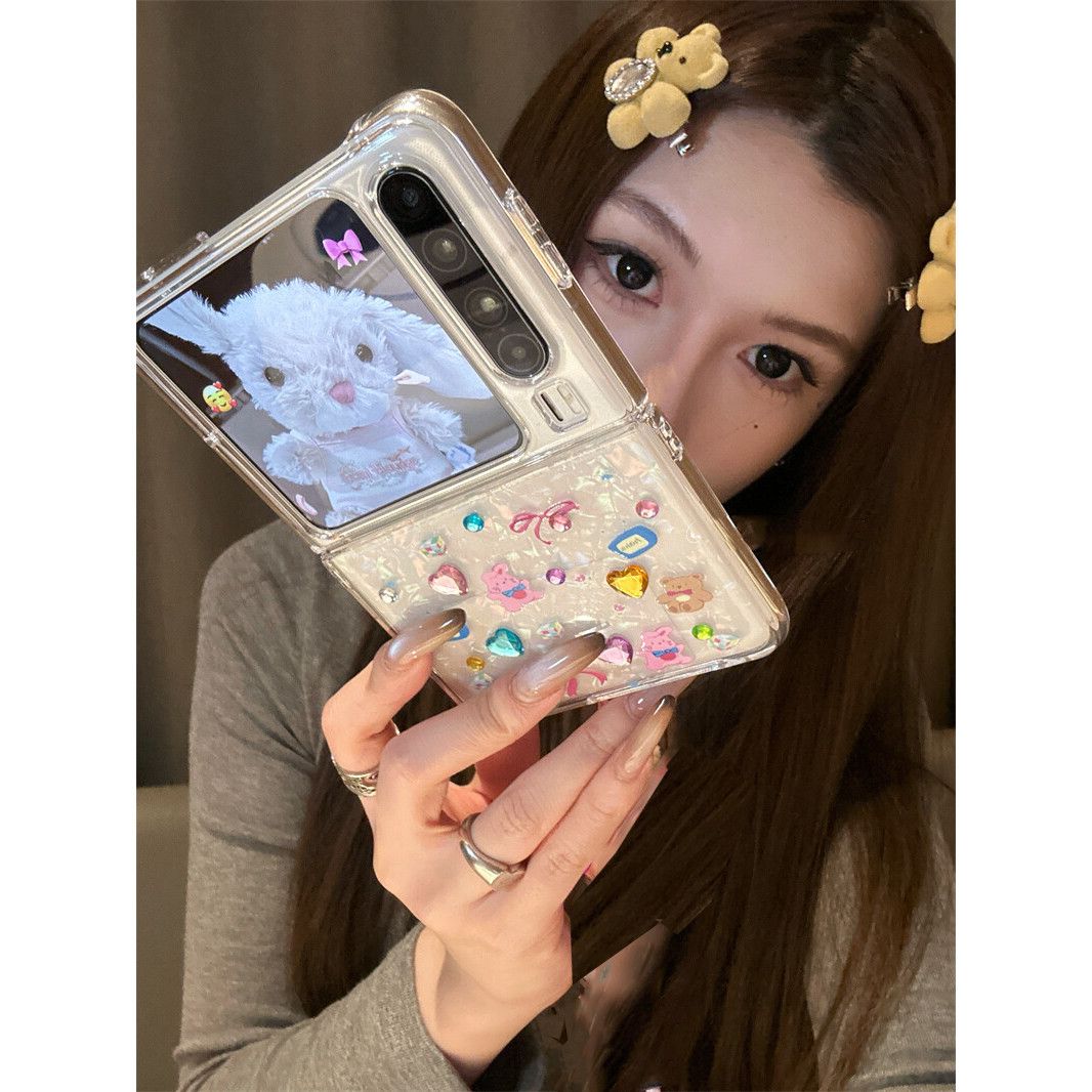 可爱贝壳纹小熊兔子透明华为pocket2折叠小米MIXFlip2手机壳Purax