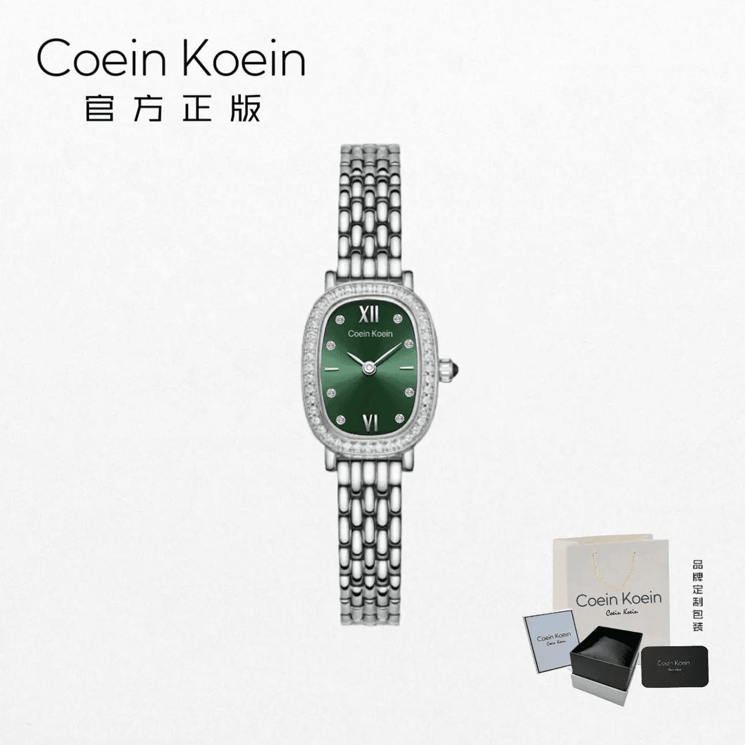 Coein Koein【官方正版CK6388小可可绿时尚百搭翡翠绿女士手腕表