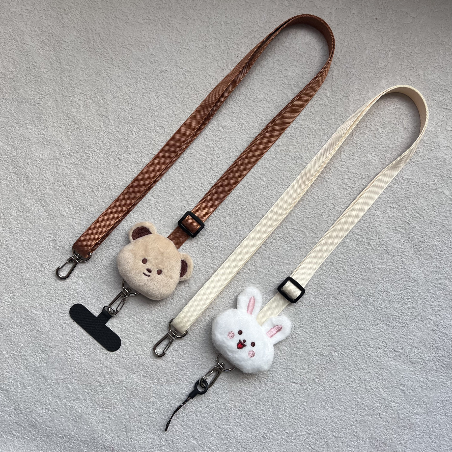 秋冬款毛绒兔子熊斜挎可调节手机挂绳加长防丢手机相机挂脖绳垫片