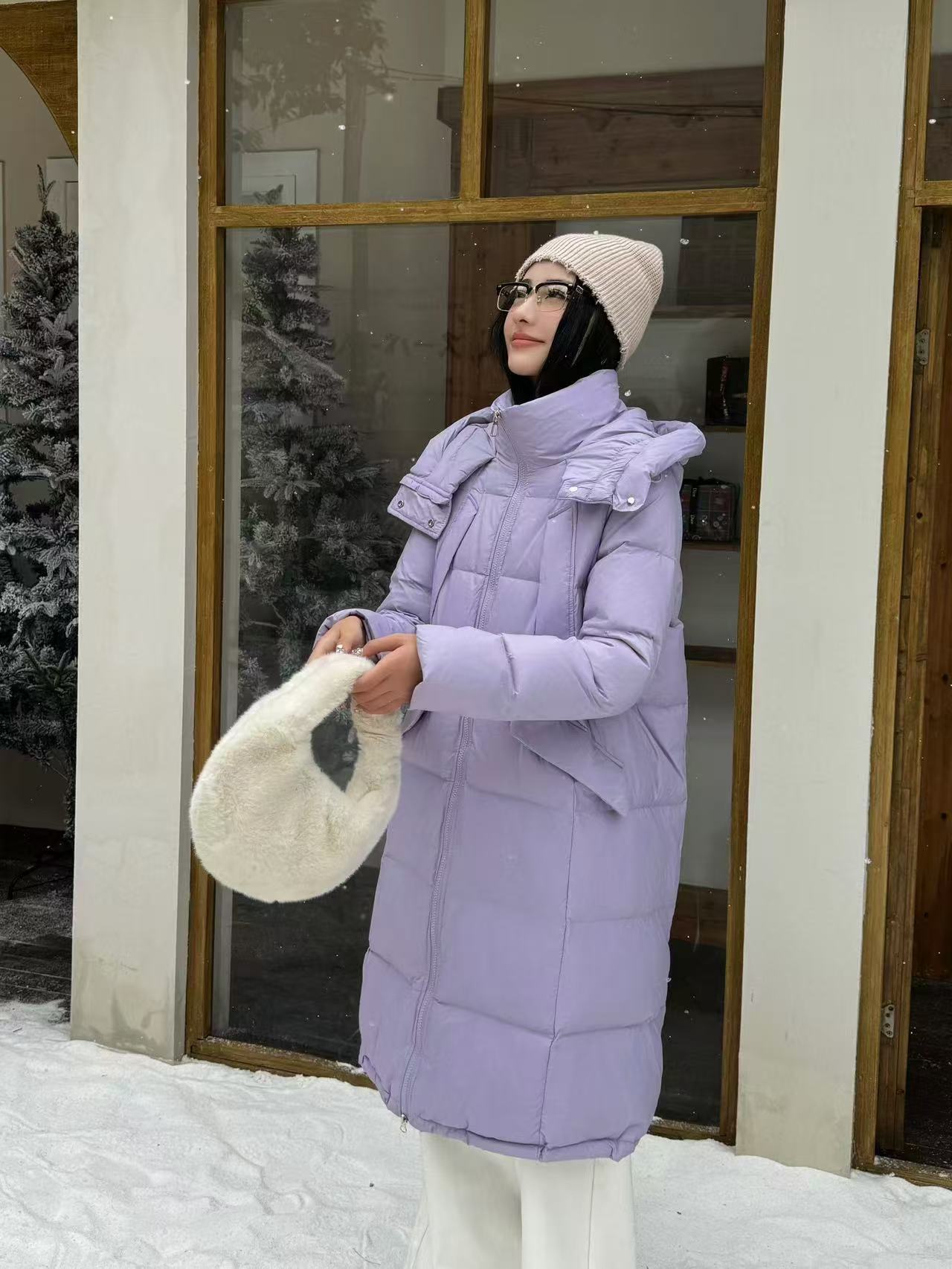 零压感长款过膝白鸭绒羽绒服女A字版宽松加厚保暖外套
