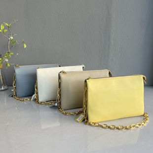 微瑕疵 外贸尾货进口头层牛皮小众简约休闲链条风琴包 亏本清仓