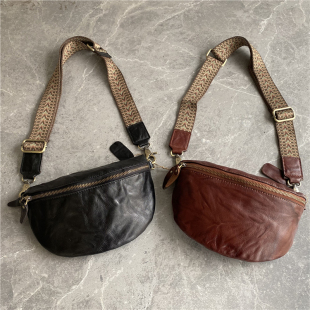 外贸出口订单客户悔单复古男女通用胸包手抓纹腰包 进口植鞣牛皮