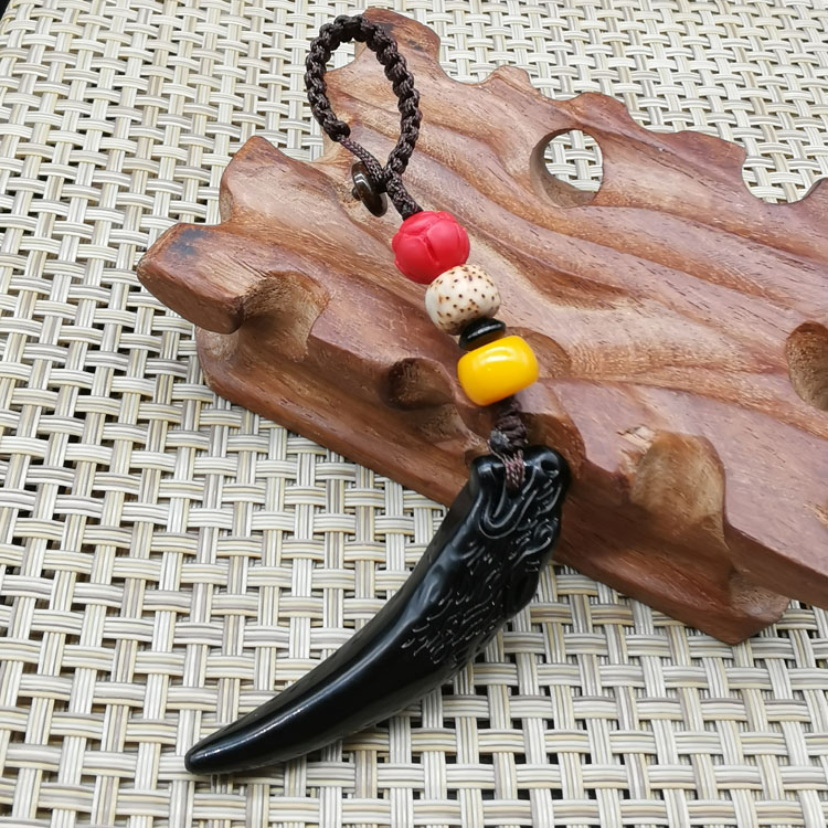 汽车钥匙扣男士腰挂天然黑曜石狼牙造型钥匙链挂件钥匙圈创意礼品