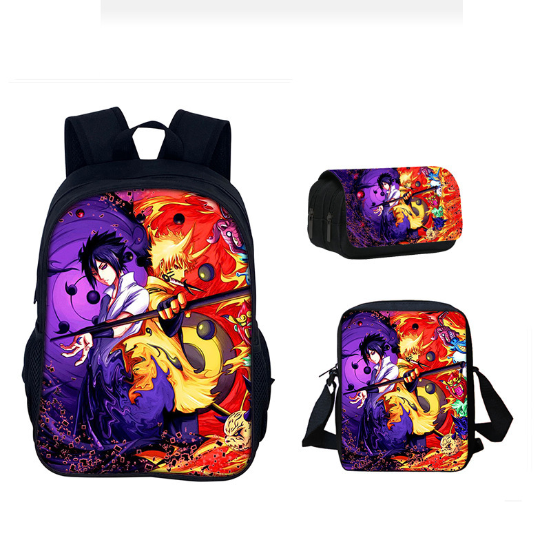 火影忍者鸣人双肩背包 NARUTO男女学生大容量笔袋挎包书包三件套