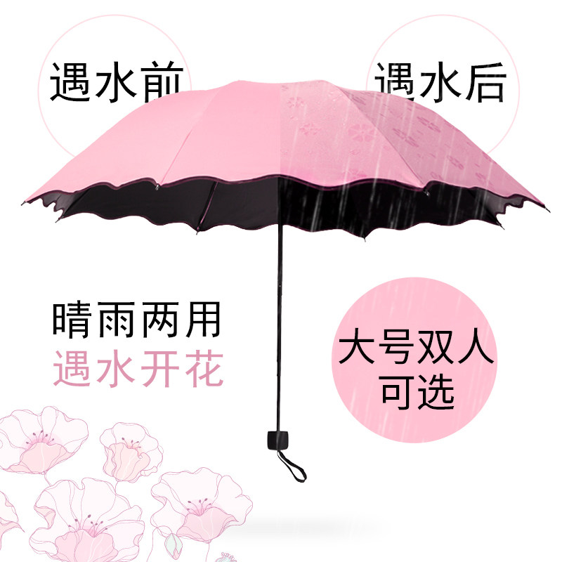 外带大号双人遇水开花黑胶防晒伞图片
