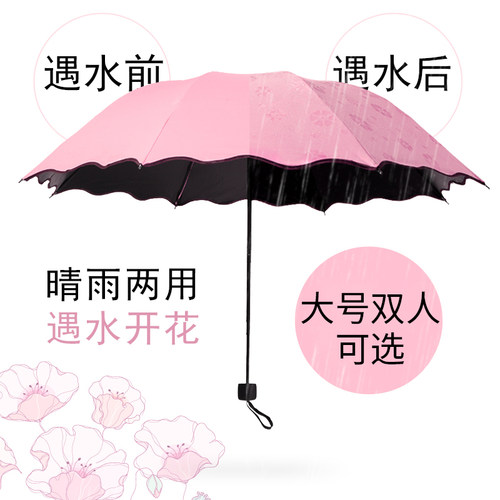 外带大号双人遇水开花黑胶防晒伞