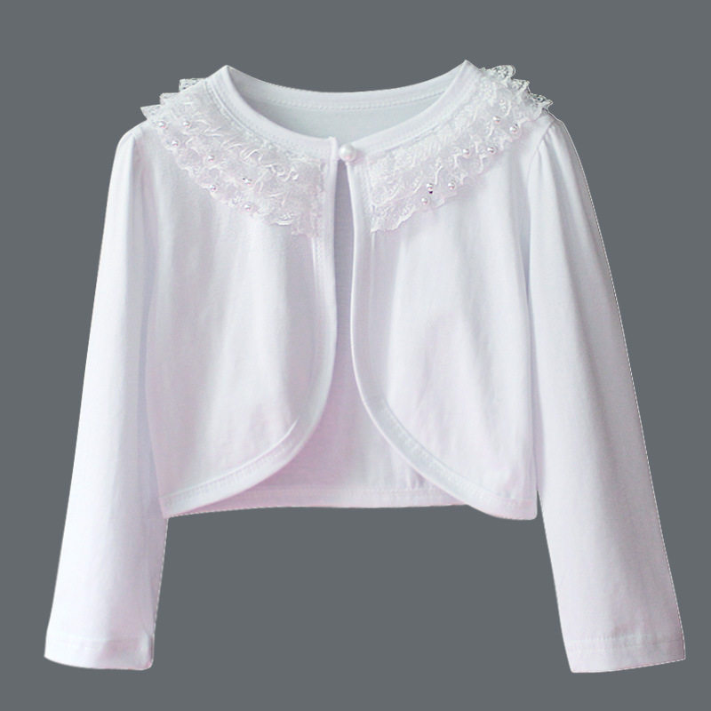 2023秋冬外贸爆款儿童披肩棉珍珠女童宝宝长袖短袖白色开衫外套