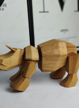 丹麦实木木偶摆件变形金刚大犀牛